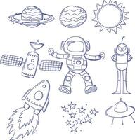 Space. Set of icons in doodle style. vector