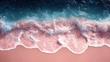 Pink sand beach, ocean waves, aerial view, summer vacation background photo