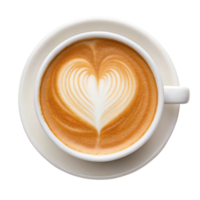 Heart-shaped latte art in a white cup, perfect for a coffee lover. png