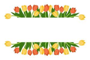 Spring floral frame with yellow and orange tulips, creating a decorative border with empty space for text, perfect for invitations, greeting cards, or seasonal designs vector