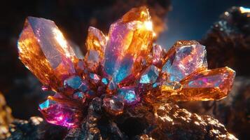 Sparkling crystals cluster, dark background, geology photo