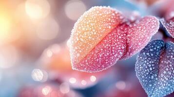 Frosted autumn leaves, bokeh background, nature wallpaper photo