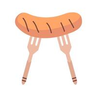 Grilled sausage with two forks. Grilled sausage, fast food, appetizer. illustration on a white background. A design element for a menu, a party, a flyer, or a print on clothes. vector