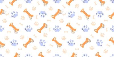Colorful seamless pattern with a dog footprint and a bone. print for pet textiles, packaging of dog products. vector
