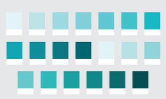 Color Palettes 20 Shades of Cyan and Teal - Turquoise, Aqua, Deep and Ice Colors - with HEX Codes and Names, Colour Swatches and Combinations vector