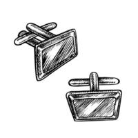 Cufflinks. A hand-drawn graphic illustration. Black and white image of a men s accessory. Separate from the background. Perfect for banners, flyers, packages, labels, invitations, and more. vector