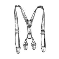 Suspenders for trousers. A hand-drawn graphic illustration. Black and white image of a men s accessory. Separate from the background. Perfect for posters, postcards and banners, flyers, package vector
