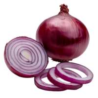 A red onion and a half cut onion isolated on transparent background. png