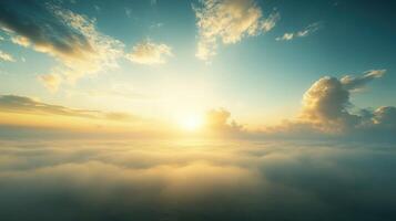 Aerial sunset over cloudscape, golden hour photo