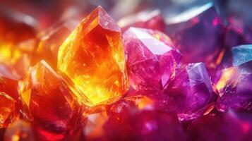 Vibrant Gemstones Cluster Close-up. Background Blur. Jewelry Design photo