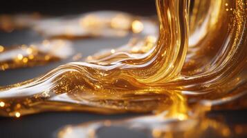 Golden liquid flowing over a black background photo
