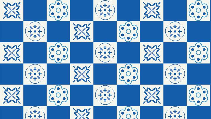 Beautiful blue and white seamless tile background with intricate floral and ornamental motifs. A classic ceramic inspired design ideal for home decor, digital prints, textiles.