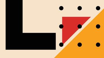 Abstract geometric design with bold black, red, and orange shapes on a beige background. A modern and minimalistic composition featuring dots and lines, ideal for contemporary graphic projects. vector