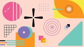 A modern abstract geometric background with colorful shapes, circles, lines. Vibrant design ideal for digital artwork, contemporary prints, creative projects, and trendy compositions. vector