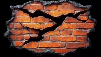 Cracked brick wall, dark background, hole, texture photo