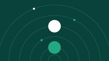 Minimalist illustration of a planetary system with orbit lines on a deep green background. Perfect for astronomy, space exploration, futuristic technology, and scientific projects. High quality art. vector