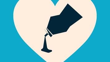 A stylized illustration of a tilted ink bottle spilling onto a heart shape, symbolizing love, creativity, and passion for writing. Modern, minimalist art with bold colors and sharp contrasts. vector