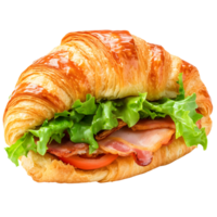 A croissant sandwich with bacon, lettuce and tomato png