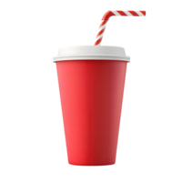 Red paper cup with straw and red straw png
