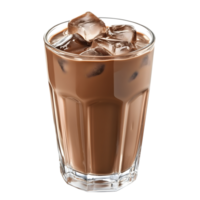 A glass of chocolate iced coffee with ice cubes png