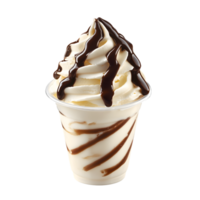 A cup of ice cream with chocolate sauce and whipped cream png