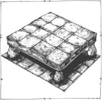 Hand Drawn Illustration Of A Stone Checkerboard Table With Rounded Legs vector