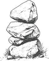 Hand Drawn Illustration Of A Stack Of Rocks In Grass vector