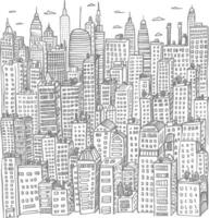 Hand Drawn Sketch Of A Dense Cityscape With Skyscrapers And Clouds design vector