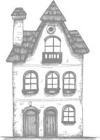 Hand Drawn Illustration Of A Three Story House With A Steep Roof And Multiple Windows vector