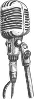 Hand Drawn Illustration Of A Vintage Microphone On A Stand vector