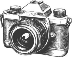 Hand Drawn Illustration Of A Vintage Film Camera With A Large Lens vector