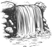 Hand Drawn Illustration Of A Waterfall Cascading Over Rocks vector