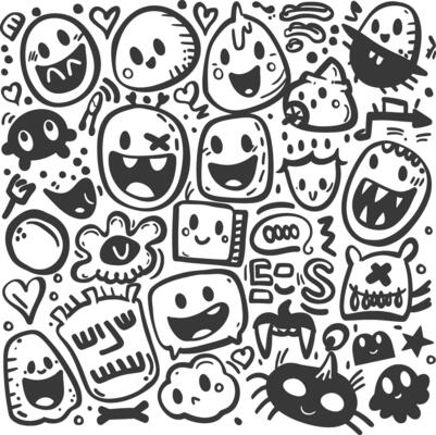 Hand Drawn Doodle Collection Of Cute And Quirky Cartoon Characters And Objects
