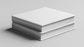 A stack of blank books on a white surface photo