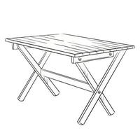 Garden table. Isolated linear hand-drawn illustration of a wooden folding table. Great for outdoor decor, picnic and tourism settings, and farmhouse-style visuals, seasonal sign, card, postcard vector