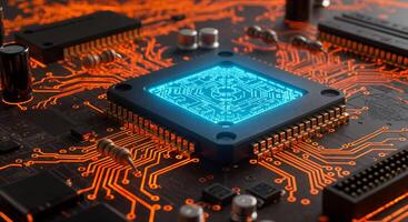 Advanced Microchip Technology Circuit Board Digital Innovation Future Data Glow Blue Cyber System photo
