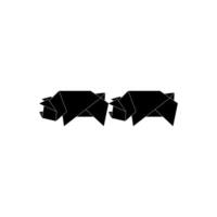 Pair Pig or Pork Shape Inspired by Origami Form, can use for Logo, Pictogram, Endangered Animals Figure, Website, Apps, or Graphic Design Element. BW vector