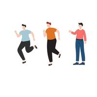 Three men running, one observes, in flat design style. vector