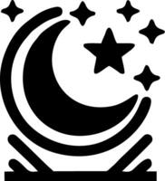 A black and white image of a crescent and stars vector