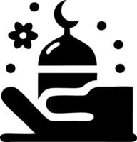 A black and white image of a hand holding a crescent vector