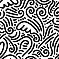 Wings and spiral doodle seamless pattern. Black doodle in white seamless pattern. vector