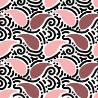 Abstract doodle seamless pattern with red brown and black theme in white background. vector