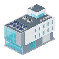 Isometric illustration of a modern solar powered building icon using green renewable clean alternative energy power source vector