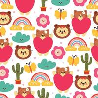 seamless pattern cute cartoon cat and butterfly with sky element drawing. cute animal pattern for wallpaper, background and gift wrap paper vector