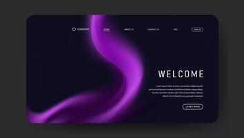 Abstract wave design of landing page. purple fluid gradient website design vector