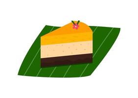 A Slice Orange Layered Pudding on Banana Leaf vector