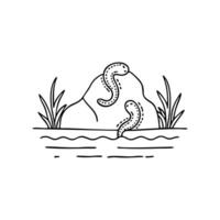 Leech attached to a submerged rock in a shallow river vector