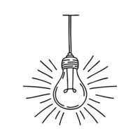 Glowing light bulb hanging from the ceiling with a simple cord vector