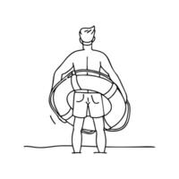 A lifeguard holding a rescue buoy while watching over swimmers vector