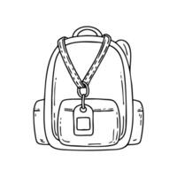 Lanyard holding a key and a small ID tag, draped over a backpack vector